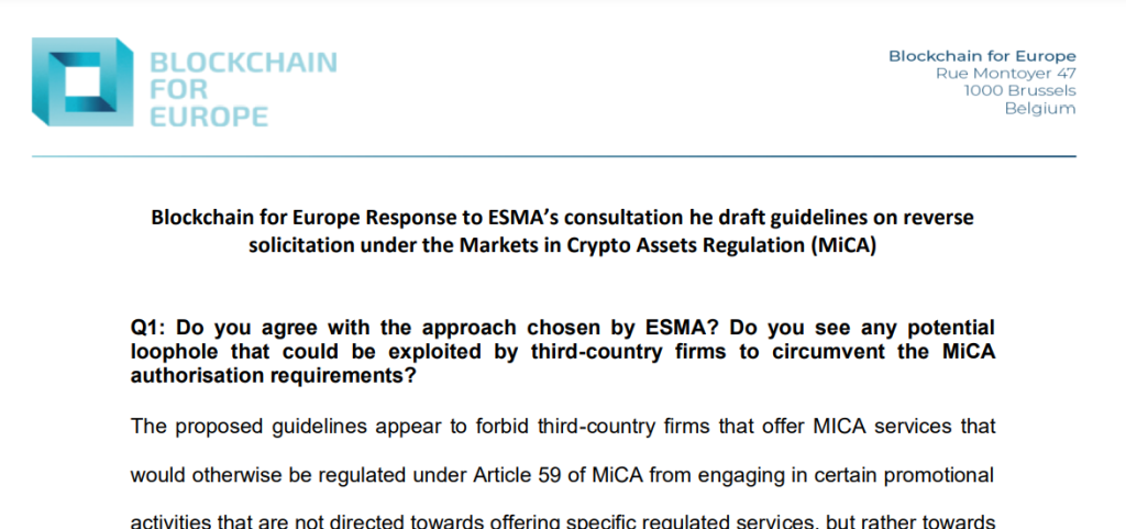 BC4EU Response to ESMA’s Consultation on Reverse Solicitation