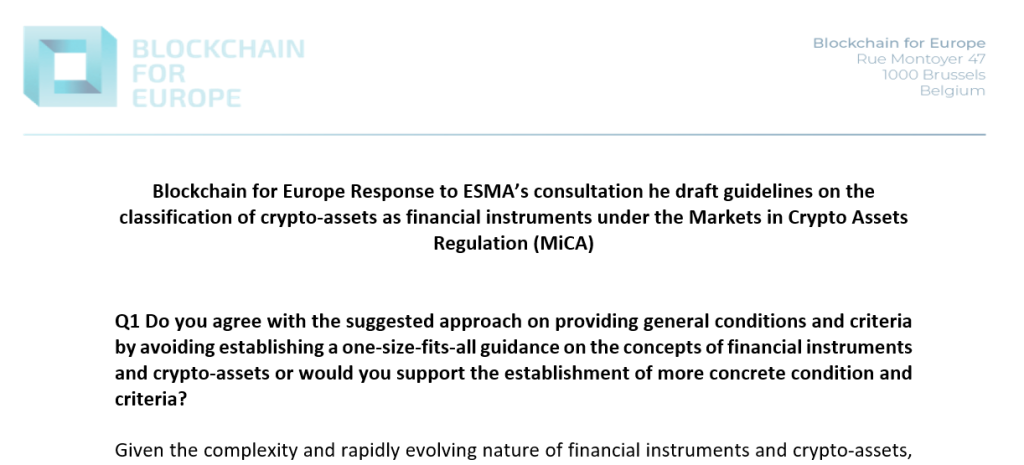 BC4EU Response to ESMA’s Consultation on the Classification of Crypto-Assets as Financial Instruments